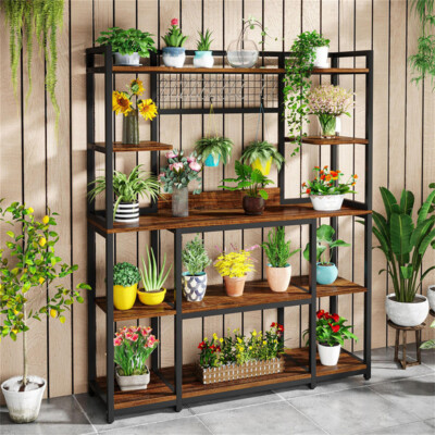 Heavy Duty Metal Shelf Racks Multi-Tier Plant Stand Shelf Bakers Rack with Hooks