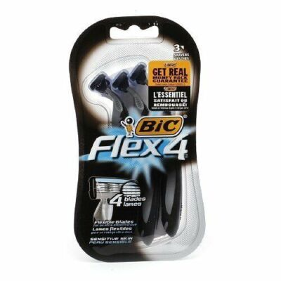Bic Flexible 4 Disposable Razor Blade Heavy Ergonomic Handle Sensitive Skin 3ct