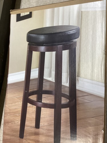 Maya Brown Swivel 31 Inch Wood Bar stool with Padded Faux Leather Seat - Picture 2 of 2