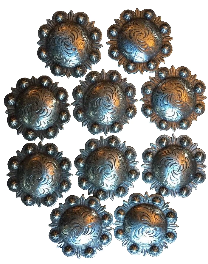 10 Western Horse Tack Antique Berry Saddle Conchos  1-1/2" screw back USA - Image 2 of 4