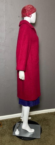 1950's Red Wool Boucle Swing Coat fits S-XL Satin Silk Lining - Picture 3 of 9