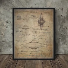 Vintage LOCKHEED UFO Blueprints Wall Art, Alien Physics Classified UAP Poster