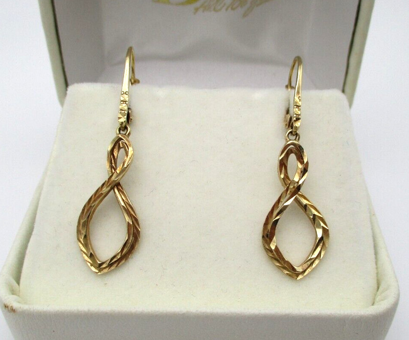 14K Yellow Gold diamond-Cut Figure Eight Dangle Earrings [E197]