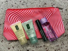 Clinique 5 Piece Set - Makup Remover Lotion Mascara Facial Soap Pouch