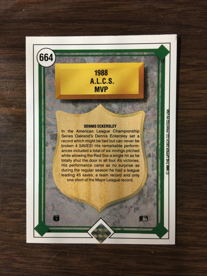 1989 Upper Deck Set Break #664 DENNIS ECKERSLEY * NM-MT or BETTER   K11020203 - Image 2 of 4