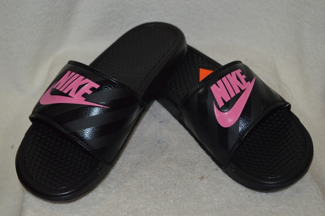 women's black and pink nike slides