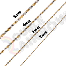 Women Men Stainless Steel 2mm-5mm Rope Necklace Chain Gold/Silver Plated Link