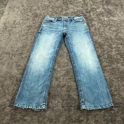 BKE Buckle Jeans Men 34x29 Blue Light Tyler Bootcut Embroidered Stitch Tag:34S