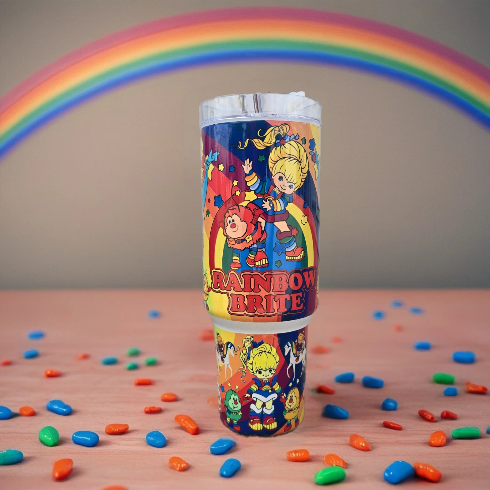 Rainbow Brite 40oz Tumbler Stainless Steel with Handle Straw