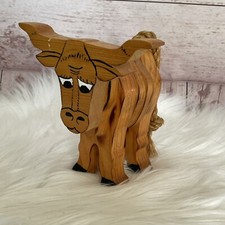 Whimsical Country Longhorn Cow Wooden Rustic Folk Art Handmade Decor Farmhouse