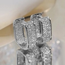 925 Silver Plated Hoop Earrings With Cubic Zirconia Unisex Jewelry