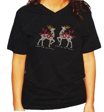 Women's / Unisex Rhinestone T-shirt " Christmas Reindeer " in Sm to 3XL