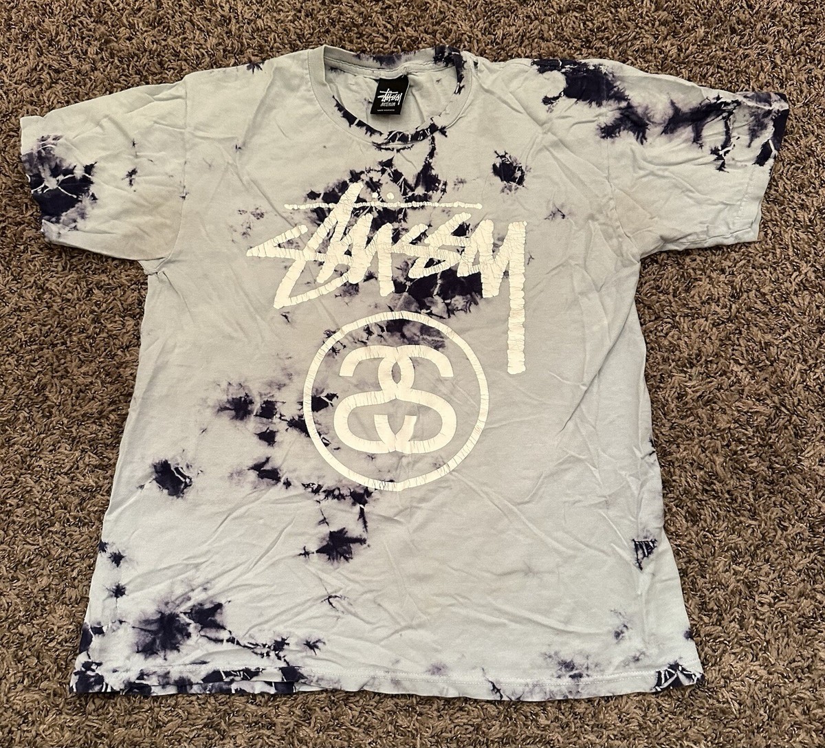 トップス Stussy Blue Tie Dye foodie Y2K 00s VINTAGE Y2K Stussy Blue Tie Dye Logo Short Sleeve Tee Mens