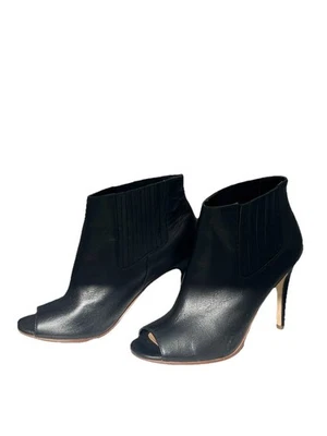 Halogen Black Leather Booties Womens 6.5 Open Toe Stiletto Heel - Image 1 of 4