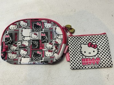 2010 Hello Kitty Sanrio Cosmetics Makeup Bag & Coin Purse Black Pink & White