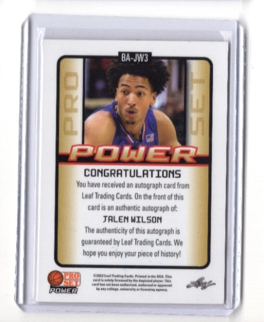 2021-22 Leaf Pro Set Power Base Auto Jalen Wilson #BA-JW3 Auto - Image 2 of 2