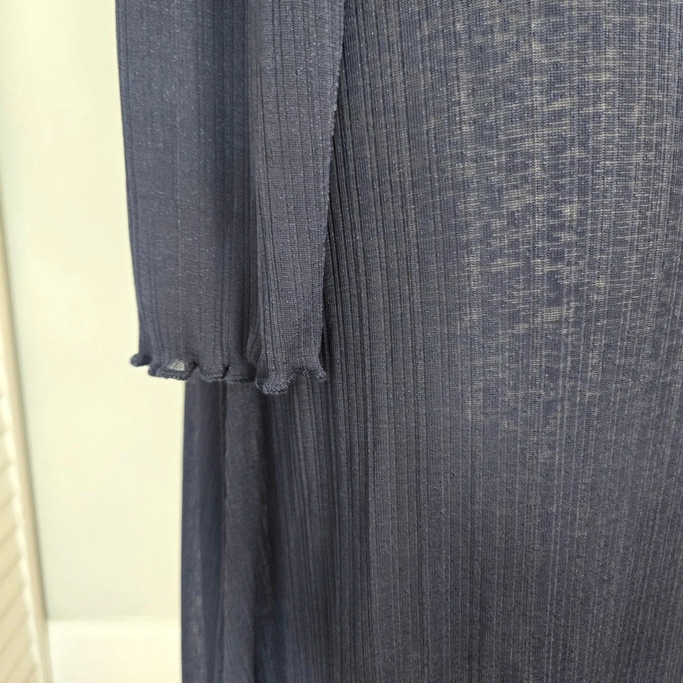 Vestido Midi Transparente Primark Azul Marinho Borda de Alface Tamanho P Minimalista Chique Anos 90 Glam Baddie - Imagem 3 de 4