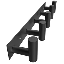 VAEHOLD Black Hat and Coat Wall Mount Rack 5 Hooks for Robes, Bags, Keys, and...