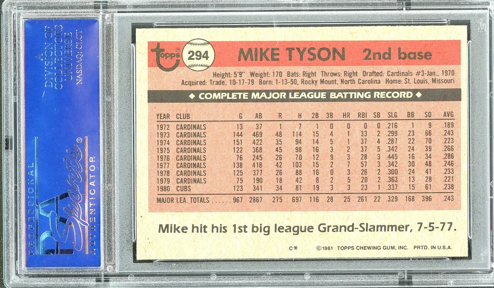 1981 Topps - Mike Tyson #294 PSA 7.5 - Image 2 of 2