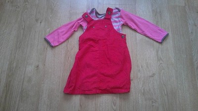 Girls Long Sleeve Vest & Pink Dungaree-Style Dress, Tu & Mothercare, 12 - 18 Mth