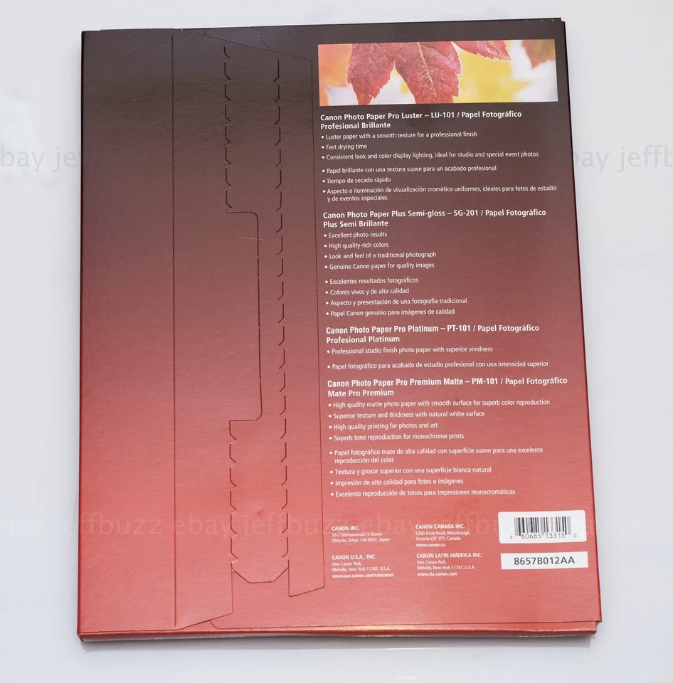 Canon Pro Paper Sampler Pack 8.5x11 20 sheets Luster Semi-Gloss Glossy Matte - Image 2 of 2