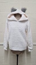 Debenhams Cream Polar Bear Teddy Fleece Hoodie Fluffy Bear Ear BNWT. Size 12