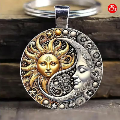 Yin-Yang Sonne & Mond Schlüsselanhänger   Zinklegierung, Leuchtstein Effekt, Uni