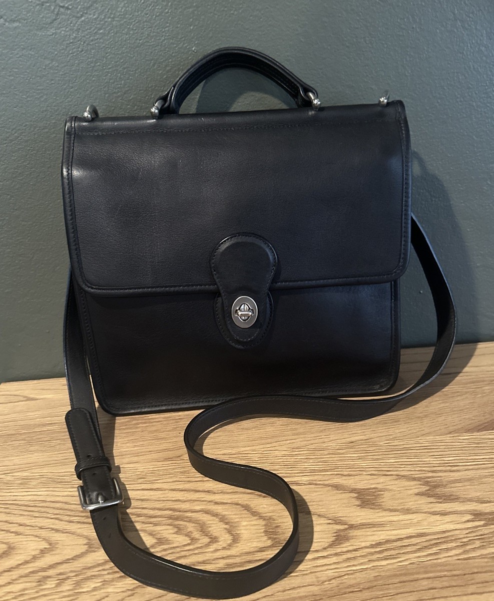 Coach Classic Willis Black Leather Crossbody Satchel Bag 9927 for