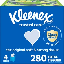 Trusted Care Facial Tissues, 4 Cube Boxes, 70 Tissues per Box, 2-Ply (280 Total)