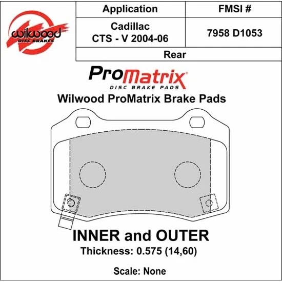 Wilwood 150-D1053K D1053 Promatrix Brake Pad Set, .575 Inch Thick Foto 3 de 4