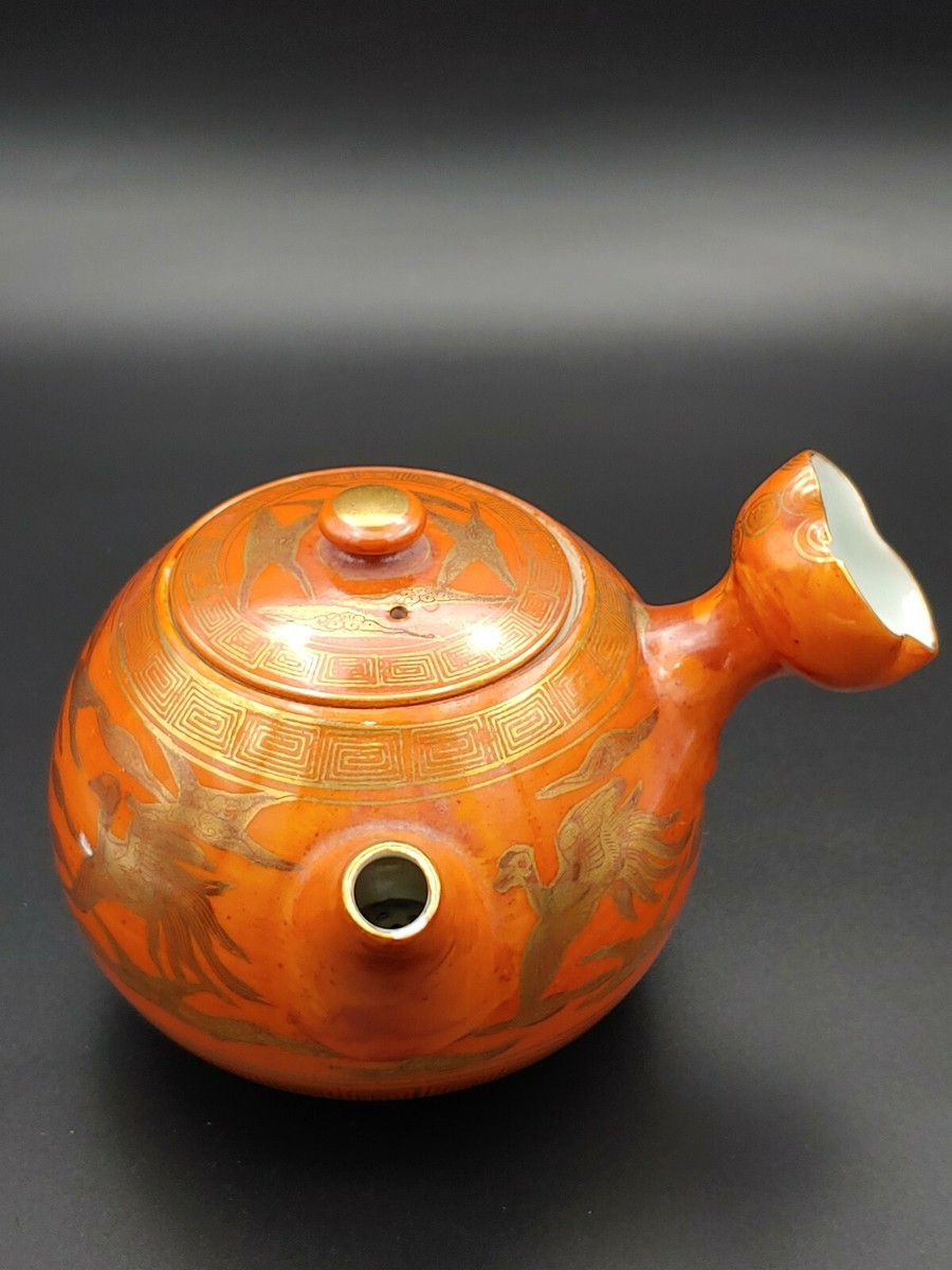九谷焼 珊瑚紅釉 茶壺 直須 茶碗 九谷焼 珊瑚紅釉 茶壺 直須 茶碗