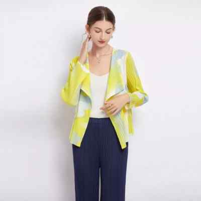 Damen Büro Elegant Anzug Jacke Blazer Gelb Bunt Stoff 77991