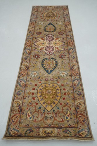 3 x 10 ft Gray Suzani Afghan Hand knotted Floral Runner Rug - Picture 1 of 18