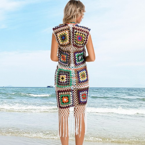 3 Piece Set Sleeveless Shrugs Crochet Open Cardigan Sweater Cover Up Top Shorts - Picture 3 of 10