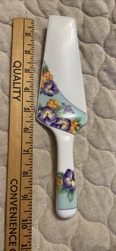 Andrea by Sadek Japan Porcelain Pie Cake Server Floral Orange/Purple Flowers - Picture 9 of 9