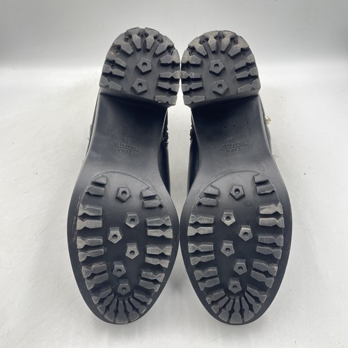 ZARA SCHWARZE LEDER STIEFELETTEN HOHER ABSATZ GOLDENE SCHNALLE REISSVERSCHLUSS SEITLICH 3” Gr. UK 3 - Bild 7 von 10