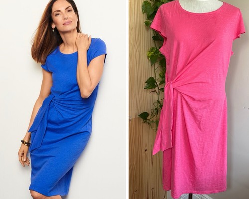 NWT Talbots Dress Plus Petite 1XP Side Tie Knit Shift Nantucket Slub Cotton Pink