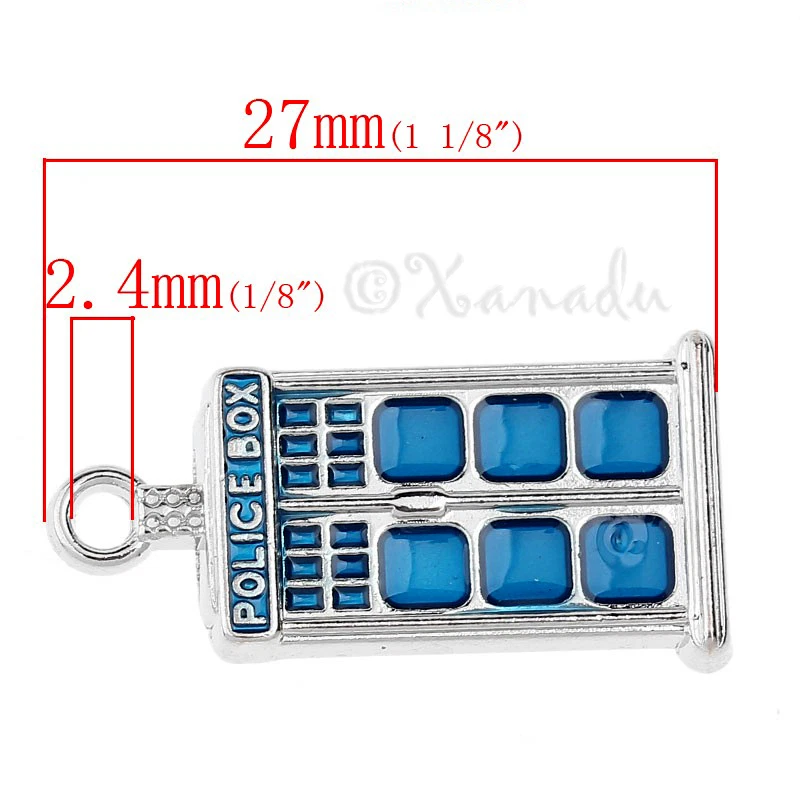 Доктор Кто синяя полицейская шкатулка ТАРДИС 27 мм эмалированные подвески C2009 - 2, 5 или 10 шт. - Изображение 2 из 4