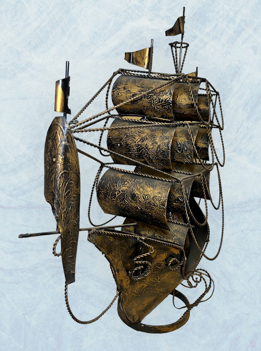Large Vintage 1960's Lamp Metal Pirate Ship Hand Forged Large Vintage 1960's Lamp Metal Pirate Ship Hand Forged