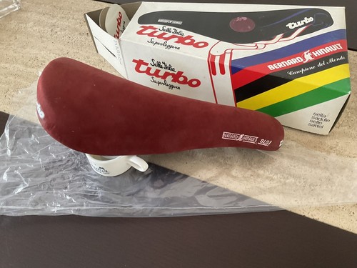 NOS Vintage Turbo Bernard Hinault SLG Maroon Suede Saddle + San Marco Bare Tape