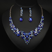 Crystal Gem Necklace Earrings Bridal Jewelry Set Statement Christmas Party Gift