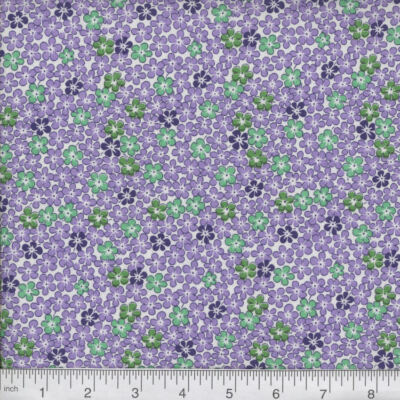 Vinca Flowers Purple & Green Calico 100% Cotton Fabric BTY