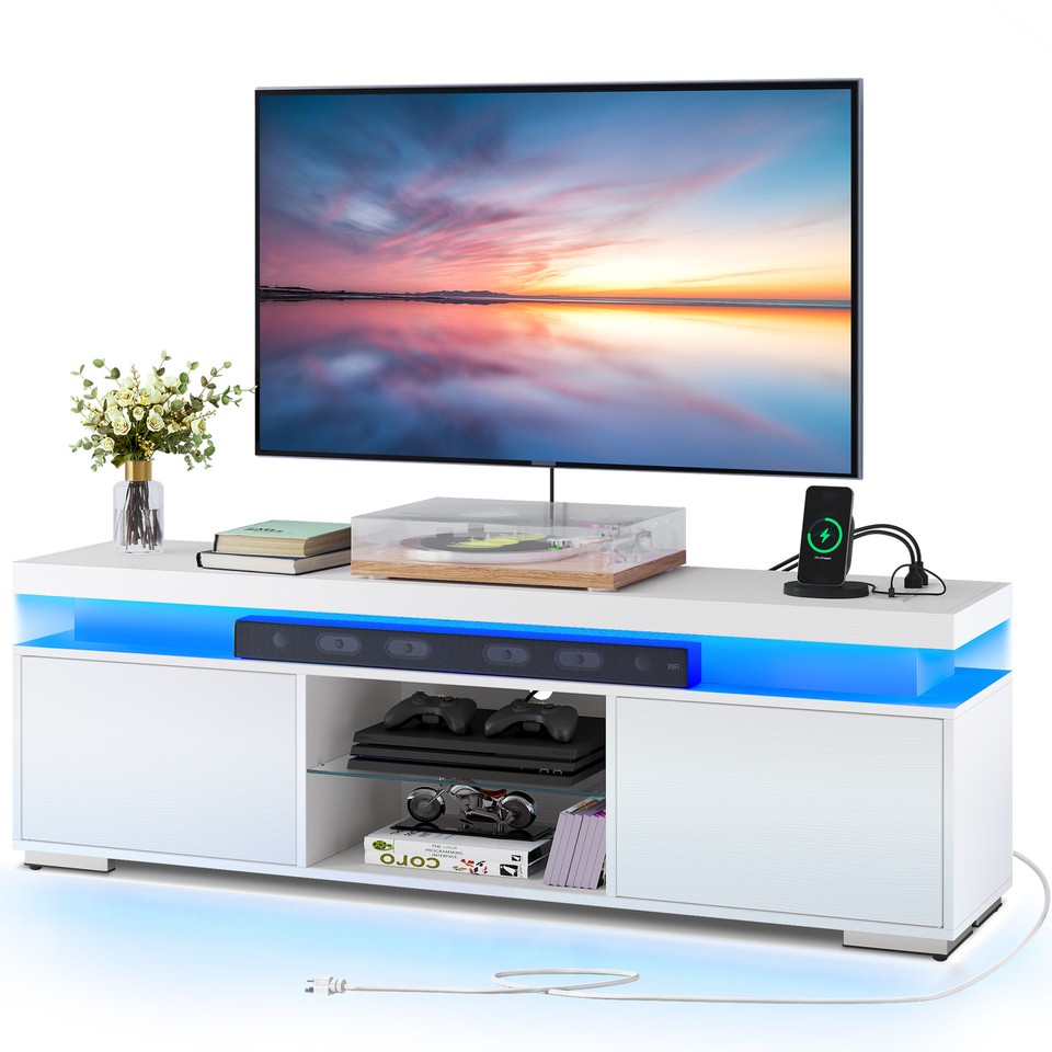 TV Stand with Power Outlets & LED Lights For TVs up to 65 ...