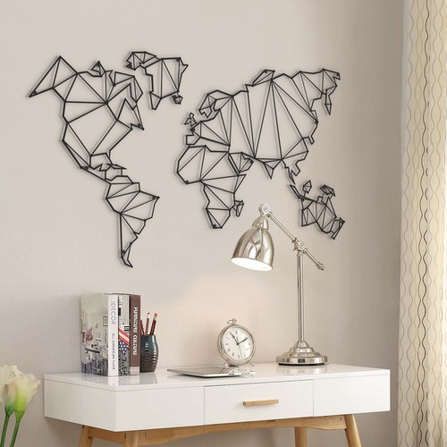 Mapa abstracto del mundo decoración de pared, arte de pared de metal grande, panel de pared de metal decorativo - Imagen 2 de 7