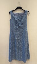 Paisley Print Square Neck Midi Dress Size 12 Sparkly Blue Lined Zip Back FLAW