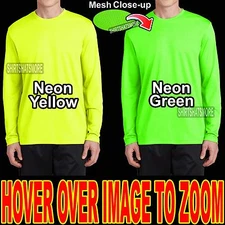 Mens Athletic Long Sleeve T-Shirt NEONS MICROMESH DriFit S-XL 2XL, 3XL, 4XL NEW