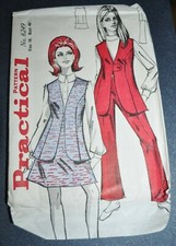 Retro Late 1960's Pattern Practical 6249 Trouser & Skirt Suit Size 18