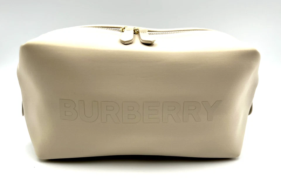 New! Burberry Logo Clutch Toiletry Bag Cosmetic Pouch Travel Case ~ Beige - Image 2 of 4