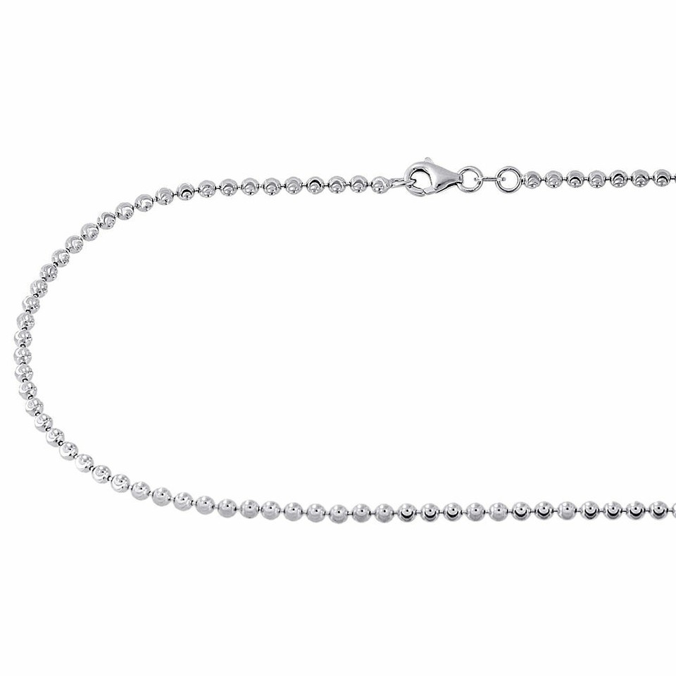 10K Whte Gold 2.5MM Moon Cut talan Beaded Ball Chan Necklace 22