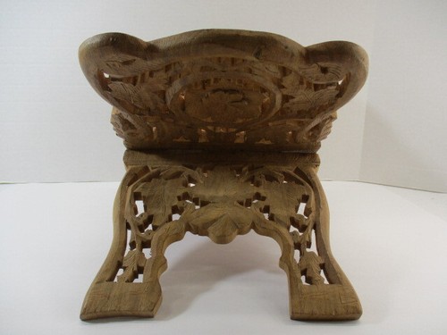 Vtg Hand Carved Wood Folding Cookbook Holder Bible Book Display Stand 14.5" x 8" - Imagen 8 de 18